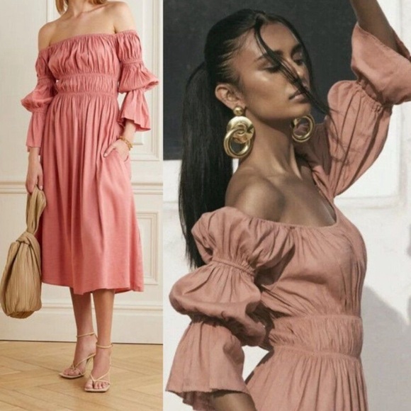 Cult Gaia NWT Pink Stella Linen-blend Midi Dress size Large - Picture 4 of 10